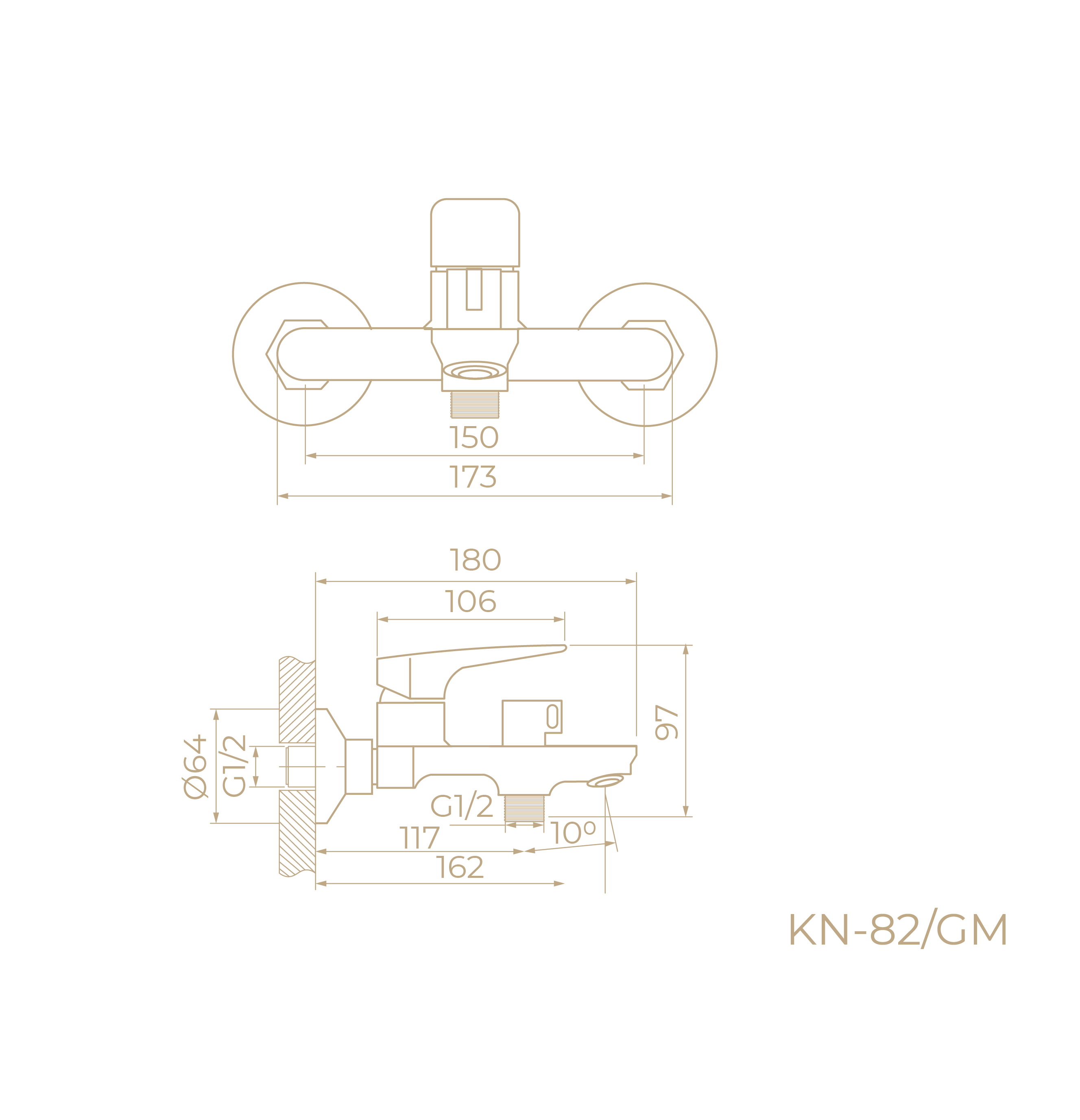 Смеситель для ванны с душем KN-82/GM
